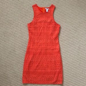 BAR III Women’s Orange Dress, Size Small, Crochet Overlay